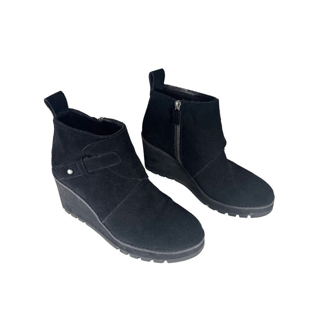 Eileen Fisher Tinker Women's Size 8.5 Shoes Black Suede Wedge Ankle Bootie Zip